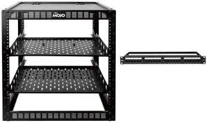 Tecmojo 12U Open Frame Network Rack & Patch Panel 24 Port, Server Rack with 2 PCS 1U Server Rack Shelf&Hardware, Keystone Patch Panel Cat6/Cat5e/Cat5 with Cable Management