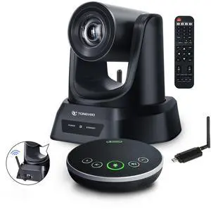 TONGVEO Wireless Conference Room Webcam, Church Live Streaming 20X USB 1080P 60fps PTZ Camera for Worship Services Online Conference, Works with Zoom, Skype OBS Easy to Set Up