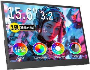 2K Portable Monitor 15.6inch 2560 * 1680 Ultra-Slim, HDR FreeSync Laptop Monitor w/VESA Gaming Display, 500cd,100% sRGB Portable Display w/45deg Adjustable Stand,for Laptop PC Phone Mac