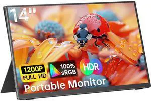 UFYQL Portable Monitor for Laptop-14'' 1200P 100% sRGB FHD IPS Display Ultra-Slim USB-C HDMI External & Travel Monitor with Cover & Speakers for Laptop/PC/Mac/Phone/Xbox/Switch/PS4