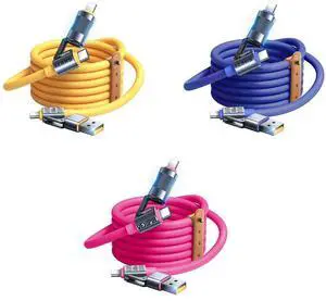 Vexipia 3 Pack 4-in-1 5FT 100W USB C Cable Lightning Cable (Yellow + Pink+Blue)