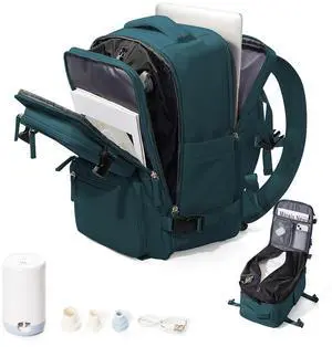 Vacuum Backpack Travel, Airback Backpack with Pump Personal Item Carry On Bag Flight Approved Laptop Work Seal Compression Backpacks Men Women Vacpack Waterproof Business College Casual Daypack Blue