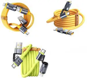 Vexipia 3 Pack 4-in-1 USB C Cable Lightning Cable (Yellow+Green)
