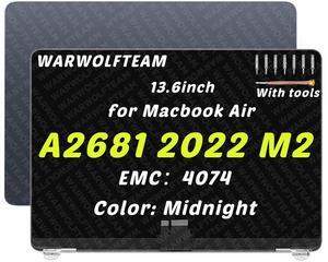 WARWOLFTEAM Compatible with MacBook Air A2681 2022 M2 EMC 4074 MLXW3LL/A MLY33LL/A LCD LED Screen Replacement Cover Cable Hinges Full Top Complete Assembly 13.6in 2560 x 1664 (Midnight)