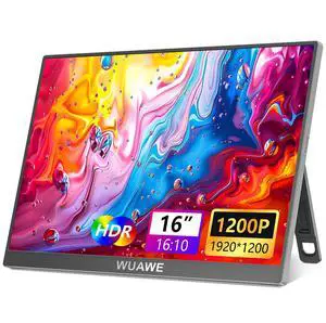 WUAWE 16" Portable Monitor 1920x1200P USB-C HDMI, IPS HDR Freesync Gaming Monitor, Plug&Play for PC Mac Phone PS5 Switch(Silver)