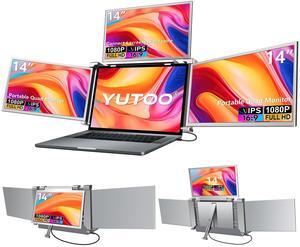 YUTOO Triple Laptop Screen Extender, [M1/M2/M3/Windows] [Only 1 Cable to Connect],Laptop Monitor Extender for Mac/Windows, 1080P | FHD IPS | Ultra-Thin Bezel, Powered by Type-C/USB (14" Quad Screen)