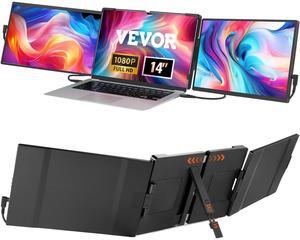 VEVOR Portable Laptop Screen Extender, 14" FHD 1080P IPS Triple Extended Monitor for 13"-17" Laptop, Compatible with Mac/Wins/Android/Switch/PS5, Swivel Portable Monitor USB-C/USB-A/Mini HDMI Port