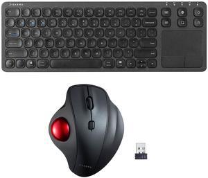 SANWA 2.4G Wireless Ergonomic Trackball Mouse and 3-Device Bluetooth Keyboard with Touchpad, Silent Buttons Roller Mouse, 600-1600 DPI, Rechargeable Touchpad, Compatible with Mac, Laptop, PC, Windows