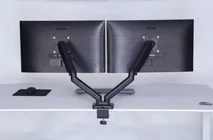 ApexDesk Dual Monitor Arm Desk Mount - Adjustable Height Gas Spring - VESA Mount with C Clamp & Mounting Base - Computer Monitor Stand for Screen up to 32 inch - Holds up to 20 lbs., Black (DMM-24)