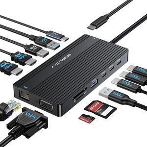 14 in 1 USB C Docking Station Dual HDMI Monitor, Laptop Docking Station Triple Display, 2 * 4K60 HDMI, 1080p VGA, Ethernet, 3 USBC 10Gbps,100W PD, SD/TF 3.0, Audio - for MacBook, Dell, Lenovo (Black)