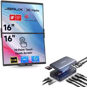JSAUX FlipGo Touchscreen 16" 2.5K Dual Screen Portable Monitor & 12 in 1 USB Laptop Magnetic Docking Station JSAUX FlipGo Touchscreen 16" 2.5K Dual Screen Portable Monitor & 12 in 1 USB Laptop Magnetic Docking Station