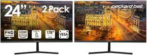 Packard Bell AirFrame 24 " FHD Monitor, 1920x1080, Ultrawide, VESA Mount, Tilt Adjust, HDMI/VGA, Slim Bezel, for Home, Office, and Light Gaming - 2 Pack