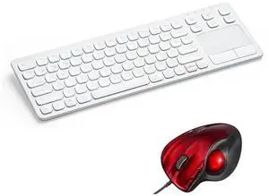 SANWA TB44RN Wired Ergo Trackball Mouse + Multi Device Bluetooth Keyboard with Touchpad, Tilt Scroll, Programmable Roller Ball Mice, Rechargeable Keyboard, Compatible with Mac, Windows, Android, iOS
