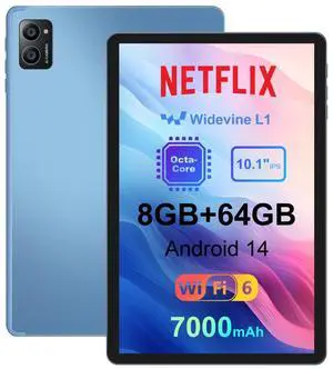 AWOW 10 inch Android 14 Tablet: 2025 8-Core CPU 8GB RAM 64GB ROM 1TB Expandable Widevine L1 Android Tablet 7000mAh Battery OTG IPS Face Recognition, Metal Body + Stand Case