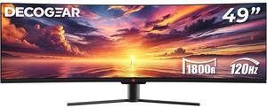 Deco Gear 49" Curved Ultrawide 5K Gaming Monitor, 32:9, 120 Hz, 101% NTSC 100% sRGB, Adjustable, Home Office and Entertainment Workstation