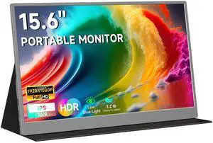 AYY Portable Monitor 15.6inch 1080P FHD, USB-C HDMI Computer Display, HDR IPS Gaming Monitor w/Premium Smart Cover & Screen Protector, Dual Speakers, for Laptop PC MAC Phone PS4 Xbox Switch, Grey