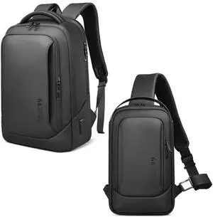 hk Laptop Backpack for Men & Crossbody Sling Bag Bundle- 15.6 Inch Business Backpacks with USB Charging Port for Travel Work College, Slim Chest Bags Shoulder Bag for 9.7 Inch iPad