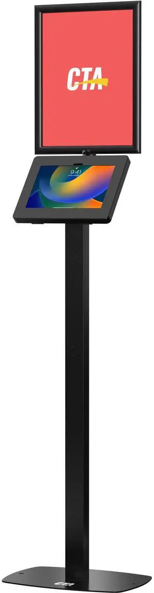 Thin Profile Graphic Sign Floor Stand - CTA Thin Graphic Sign Floor Stand w/Security Enclosure for iPad Air 11" M2 (2024) - iPad Pro 11" M4 (2024) and More 9.7-11" Tablets - Black (PAD-CHKGRA)