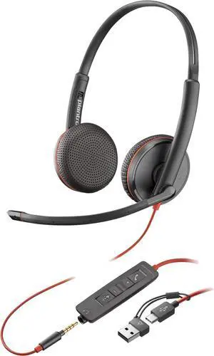Poly Blackwire 3225 Stereo USB-C Headset + 3.5mm Plug + USB-C/A Adapter