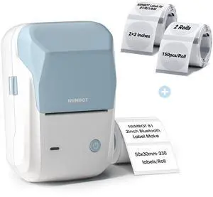 NIIMBOT B1 Label Maker Machine (Blue White) with Tape with 2 Rolls 50x50mm Clear Round Labels, Compatible with Phones & PC