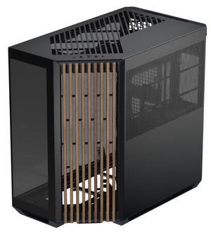 APNX V1 Dual-Chamber ATX Mid-Tower Airflow PC Case, Panoramic Glass Panels, 10 Fan Slots, 360mm Radiator Support, Angular Intake 16cmx2 Fan Bracket, GPU Mount, Cable Management, Type-C, Black/Wood