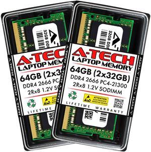 A-Tech 64GB (2x32GB) DDR4 2666MHz PC4-21300 (PC4-2666V) CL19 SODIMM 2Rx8 1.2V 260-Pin Non-ECC SO-DIMM Laptop Notebook RAM Memory Modules