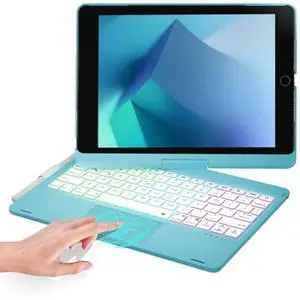 BABG Keyboard Case for iPad 9th Generation, 360deg Rotatable Backlit Keyboard with Pencil Holder for 10.2 inch iPad 9th Gen 2021/ 8th Gen 2020/ 7th Gen 2019 and iPad Air 3 / Pro 10.5" (Sky Blue)