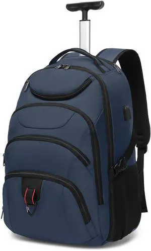 Boavan Rolling Backpack,17 inch Water Resistant Wheeled Backpack,Carry on Luggage Business Bag, Overnight College Computer Backpack Trolley Suitcase for Men Women Adults to Travel,Black