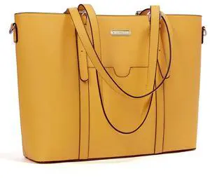 BROMEN Women Briefcase 15.6 inch Laptop Tote Bag Vintage Leather Handbags Shoulder Work Purses Yellow
