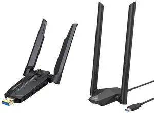 BrosTrend AXE5400 WiFi 6E USB Adapter, Tri-Band Long Range WiFi Adapter for Desktop PC Laptop 6GHz + USB WiFi 6 Adapter AX1800 Long Range 5GHz 2.4GHz WiFi Dongle High Gain, Both for Windows 11/10 ONLY
