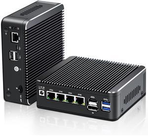 4 Lan i226 2.5G Firewall Micro Appliance, Fanless Firewall Mini PC Alder Lake-N N100, HDMI, DP, 4xUSB, COM RJ45, Server PC, AES-NI VPN Router Support pfsense Openwrt, Wifi Slot, 8GB DDR4 256GB NVMe