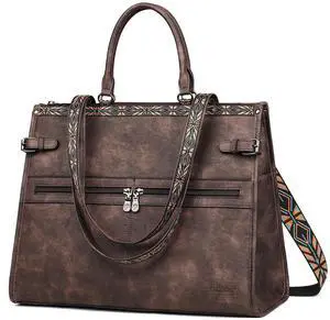 FADEON Laptop Bag for Women Designer PU Leather Large Tote Bags Packpack Purses with 15.6 Laptop Compartment Travel Shoulder Handbag Coffee