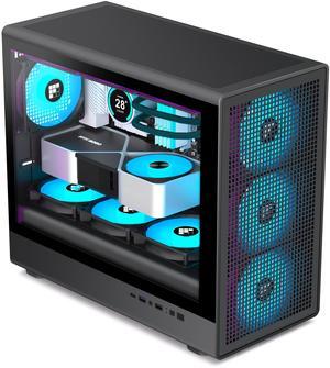 FOIFKIN X01 PC Case - Preinstalled 3 ARGB PWM Fans, MicroATX Gaming PC Case, Top Support 360mm Cooler with Type-C, Square Mesh Design, Removable Glass Side Panel, Black, FOIFKIN