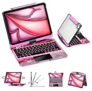 GUSGU for iPad Air 11 Inch (M3/M2,2025/2024) Transperant Case with Wireless Keyboard, 7 Color Backlight, Trackpad, 360degRotating Stand for 10.9" iPad Air 5th/4th, 11" iPad Pro 4/3/2/1 Case, Cyberpunk