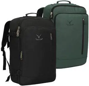 Hynes Eagle Carry on Backpack 38L Large Travel Backpack for Women Flight Approved Weekender Bag Laptop Backpack Men 15 inches Black with Oliver Green