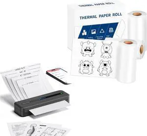 ItriAce M832 Portable Printer, 300DPI Wireless Bluetooth Thermal Printer, Support Multi-Size Thermal Paper with Roll Thermal Paper 110mm x 6.5mm, 3 Rolls