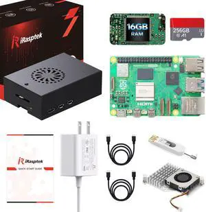 iRasptek Starter Kit for Raspberry Pi 5 16GB RAM-Pre-Loaded with 256GB Edition Raspberry Pi OS (Aluminum Case)