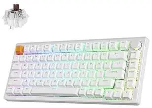 JamesDonkey J2 75% Wireless Mechanical Gaming Keyboard, Gasket 82 Keys Tri-Mode BT5.1/USB-C/2.4GHz RGB Backlit with Custom Knob Super Brown Switch, PTB Keycap, QMK/VIA for Win/Linux/Mac - White
