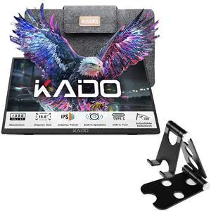 Kado Portable Monitor 15.6'' FHD 1080p Aluminum Foldable Stand Set, Ultra-Slim Laptop Monitor 1920x1080 with Built-in Speakers, IPS Display for PC, Mac, Phone, Xbox, PS5, USB-C & HDMI Connectivity
