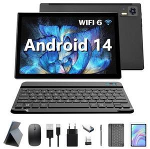2024 Latest WiFi 6 Android 14 Tablet 10 inch, 8+64GB ROM (1TB TF Support), Octa-Core| Google GMS Certification| 5+13 MP| 1.8GHz| 6000 mAh| Tablet with Keyboard Mouse Pen, Support Bluetooth 5.0