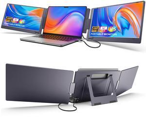 KYY 14" Portable Triple Monitor - Laptop Screen Extender with Full HD IPS Display, Compatible with Mac, Windows, Chrome, Fits 12-16 Inch Laptops