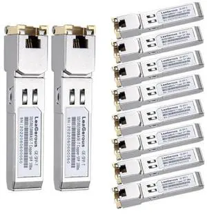 10Pcs 1.25 Gigabit Cooper SFP to RJ45 10/100/1000M Self-negociation Converting Module, Supports 100m cat5/cat5e/cat6 Cable