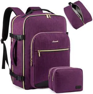 LOVEVOOK Carry on Backpack, 50L Travel Backpack Women for Airplanes, 18inch Laptop Backpack with Toiletry Bag Carry on Bags for Airplanes Daypack for Weekender Overnight Hiking, Dark purple-Black-1