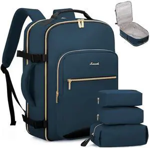 LOVEVOOK Travel Backpack, 40L Carry on Backpack with 3 Packing Cubes, 17 Inch Water Resistant Luggage Computer Daypack College Weekender Overnight Bag for Men & Women, Dark blue green-Black