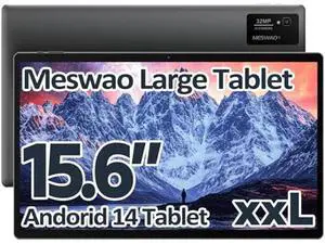 MESWAO Tablet 15.6 Inch Android 14 Tablet, Large Tablet with1080 IPS HD Display Big Screen, 8-Core, 6GB+128GB, Support 512G TF Card, 12000mAh Long Lasting Battery for Movie/Work-Space Gray