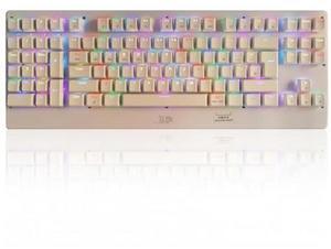 Neepoolock ZY-2216 Left Handed Gaming Keyboard, BT/2.4Ghz/USB-C Wired Mechanical Keyboard Red Switch for Business Accounting Compatible for Windows/Mac White