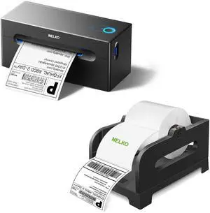 Nelko Thermal Shipping Label Printer (Black), 4x6 Shipping Label Printer for Small Business Label Holder (Black), Thermal Label Holder for Rolls and Fan-Fold Labels