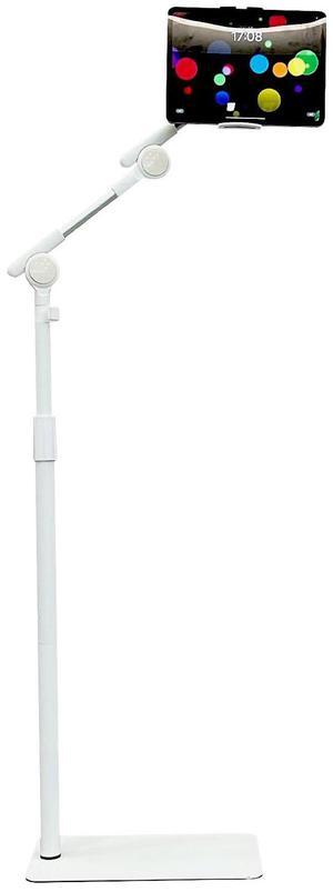 Niumowa Tablet Floor Stand Holder, 360 Degree Rotating with Height Adjustable Stand Compatible with 4.7"-13" Phone/Tablet, Kindle, 63" Phone Stand, Aluminum Alloy, for Bed,Sofa,Desk(White)