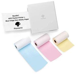Phomemo M02 Mini Printer- Bluetooth Thermal Photo Printer with 3 Rolls Colorful Non-Adhesive Paper, Compatible with iOS + Android for Plan Journal, Study Notes, Art Creation, Work, Gift