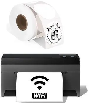 Phomemo Wireless WiFi Shipping Label Printer with 2" White Round Label Stickers Roll for Small Business
